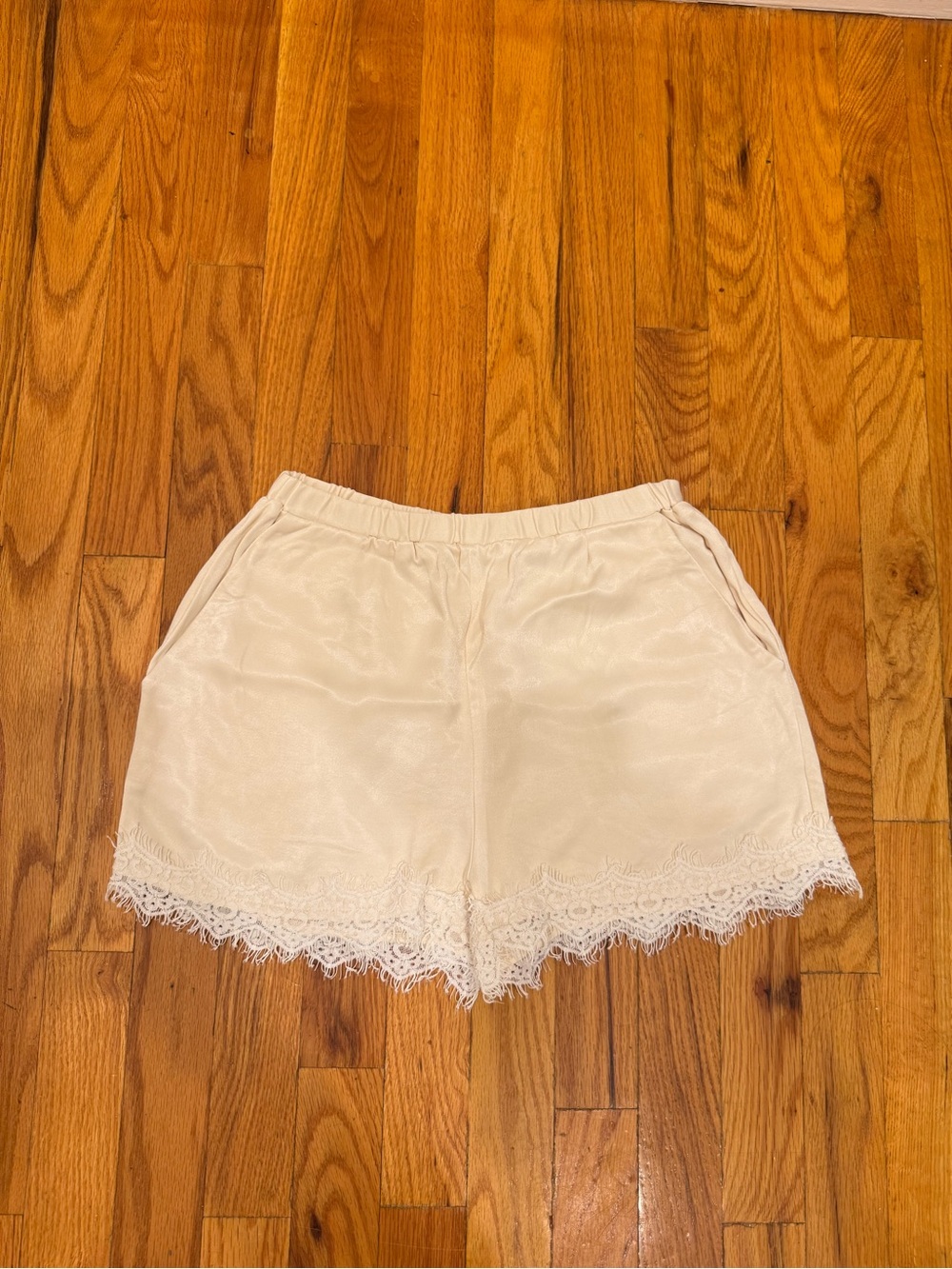 Miss Selfridge Cream Lace Trim Satin Shorts